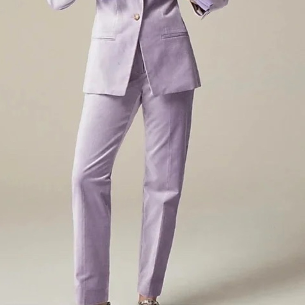 J Crew Kate Slim Fit Hazy Lilac Velvet Pant Size 10 Tall (waist altered to 8)